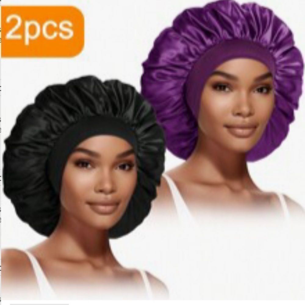 3for$20 2pcs( black & purple) Women Bonnets, Solid Color Wide Brim Elastic